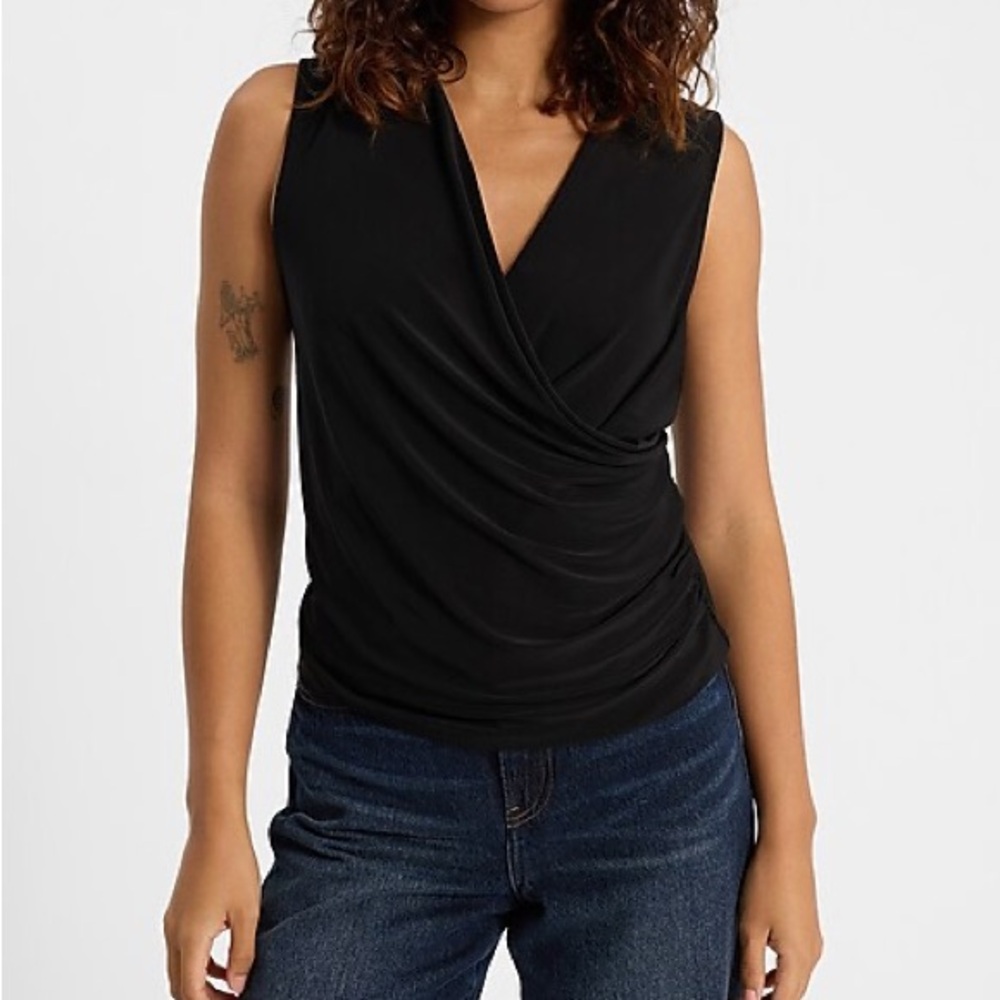 Express V-Neck Surplice Tank Elegant Black Sleeveless Wrap Top